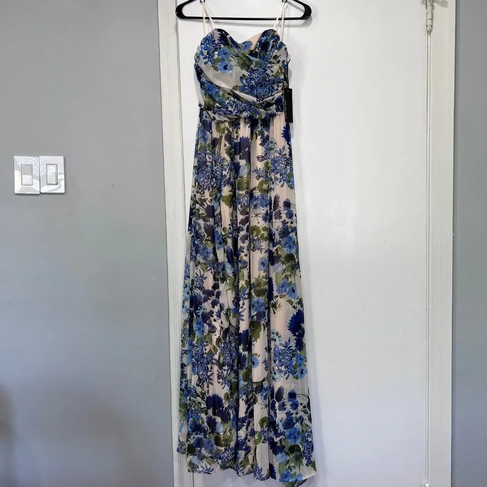 Lulus cream blue sweet‎ symphony cocktail dress size S